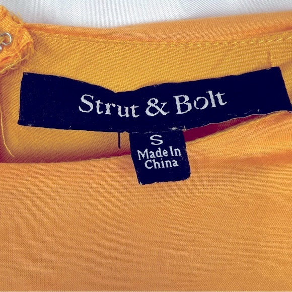 Strut & Bolt Orange Puff Sleeved Mini Dress, S - Picture 3 of 9